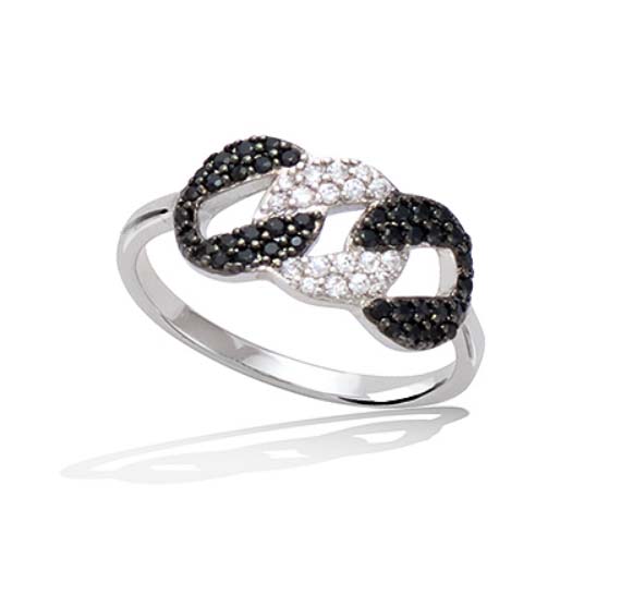 Bague argent oxydes blancs et noir1