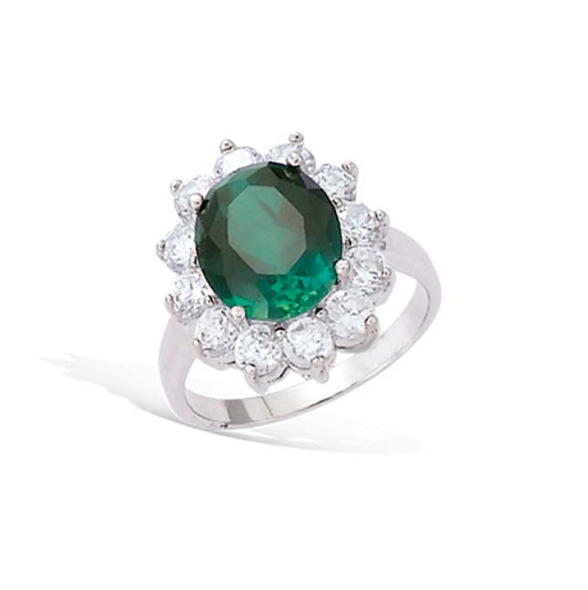 Bague argent rhodie ovale verre emeraude1