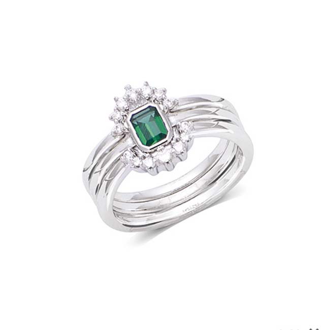 Bague argent triple anneau oxydes vert 