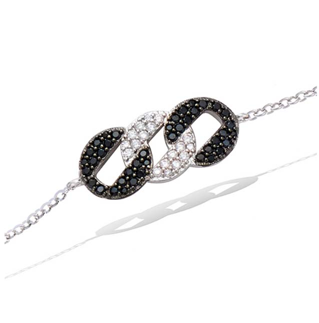 Bracelet argent oxydes blancs et noirs1