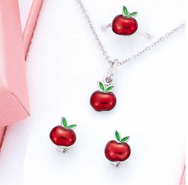 coffret enfant ant argent rhodie pendentif motif pomme email rouge1