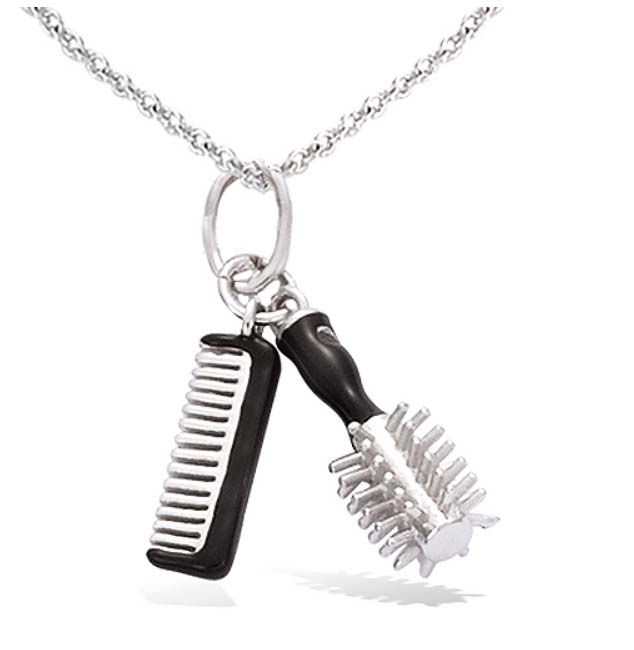 Pendentif argent rhodie email noir peigne+brosse1