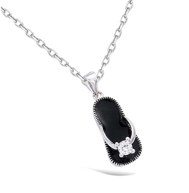 Pendentif argent rhodie mule email noir et oxyde blanc1