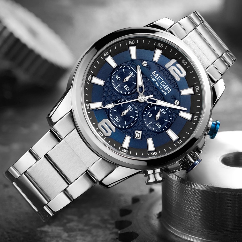 Montre MEGIR MG01 – Bracelet Acier et Cadran Bleu